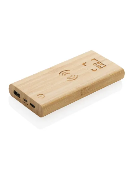 Bambusowy, bezprzewodowy power bank 8000 mAh, ładowarka bezprzewodowa 5W-P322.35