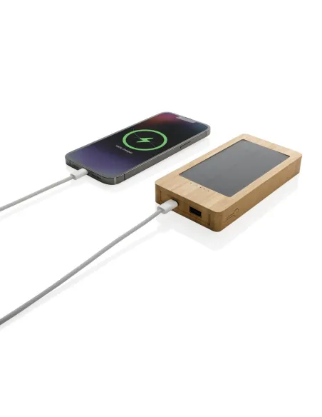 Bambusowy power bank 10000 mAh, ładowarka słoneczna-P322.39