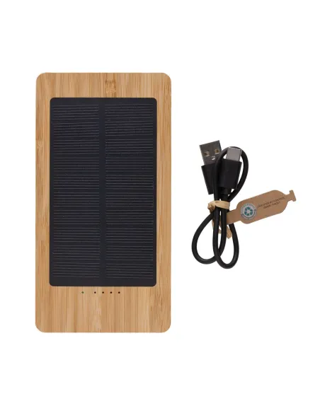 Bambusowy power bank 10000 mAh, ładowarka słoneczna-P322.39