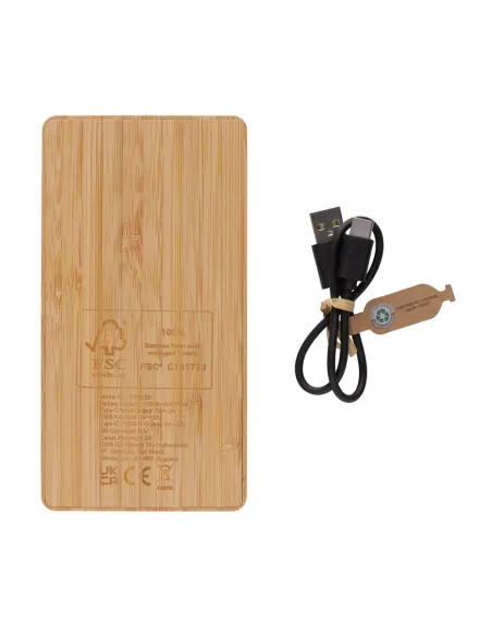 Bambusowy power bank 10000 mAh, ładowarka słoneczna-P322.39