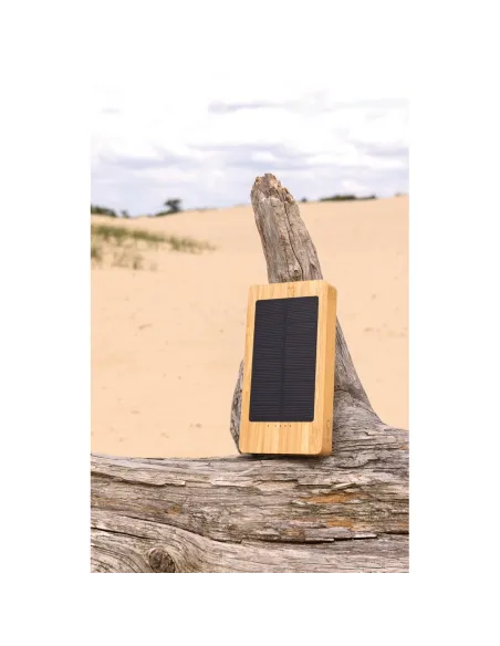 Bambusowy power bank 10000 mAh, ładowarka słoneczna-P322.39