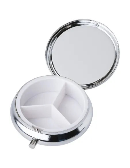 Metalowy pojemnik na tabletki z 3 przegrodami, lusterko-V1536