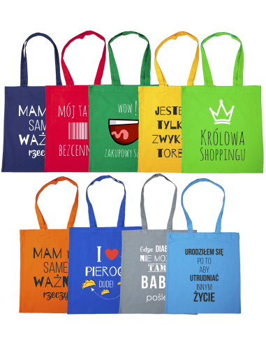 TORBA BAWEŁNIANA RÓŻNE KOLORY Z NADRUKIEM 145G
