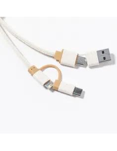 Kabel do ładowania ze słomy pszenicznej i bawełny z karabińczykiem, bambusowy element-V1362 2