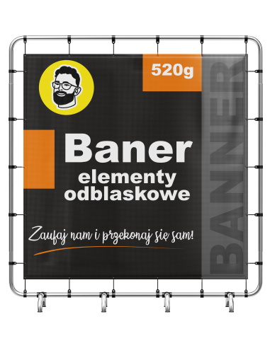 BANER REKLAMOWY Z WYBRANYMI ELEMENTAMI ODBLASKOWYMI (WYBRANE ELEMENTY ŚWIECĄ W NOCY)