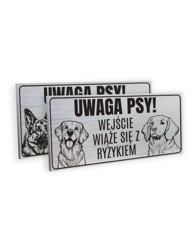 TABLICZKA UWAGA PSY WEJŚCIE WIĄŻE SIĘ Z RYZYKIEM DIBOND 10X20CM WZORY