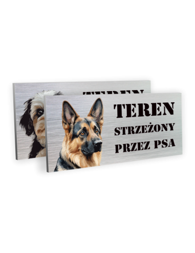 TABLICZKA UWAGA PIES TEREN STRZEŻONY PRZEZ PSA DIBOND 10X20CM WZORY