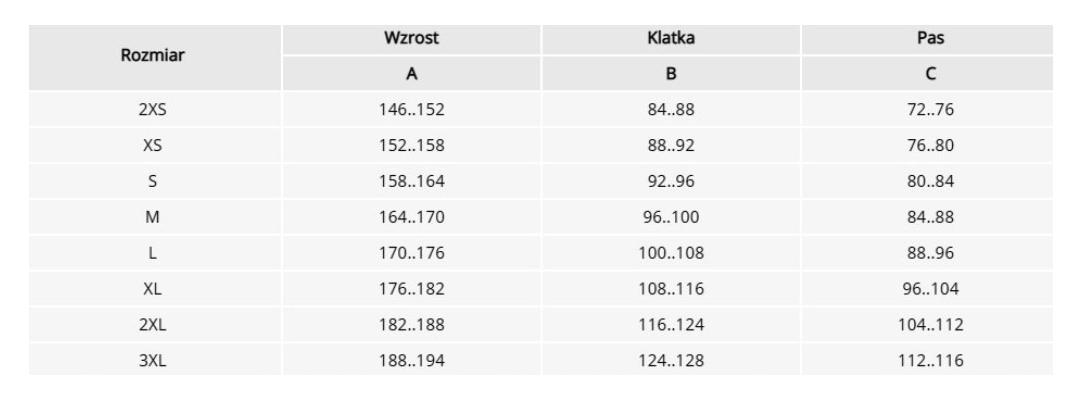 Tabela rozmiarów